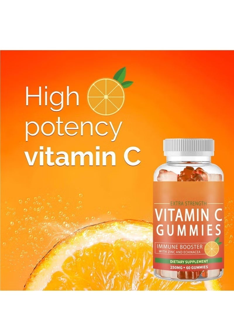 Vitamin C 250mg Gummies for Adults & Kids – Multivitamin with Zinc & Herbal Extracts for Immune Support & Collagen Support for Skin – Orange Flavor – Gluten Free, Non-GMO, Vegetarian – 60 Gummies - Image 3